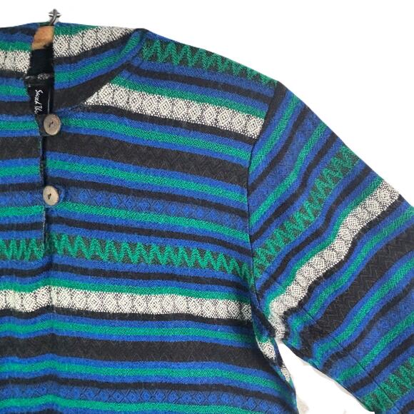 SACRED THREADS Hooded/Multicolored Striped/Fringe Hem Mexican Poncho Size S - Picture 5 of 10
